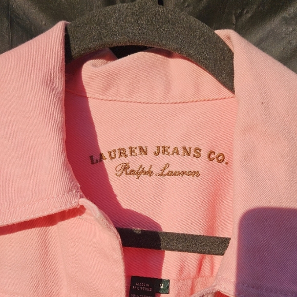 Lauren Jeans Co By Ralph Lauren Pink Denim Jacket with Gold Buttons Size Med - Picture 5 of 8